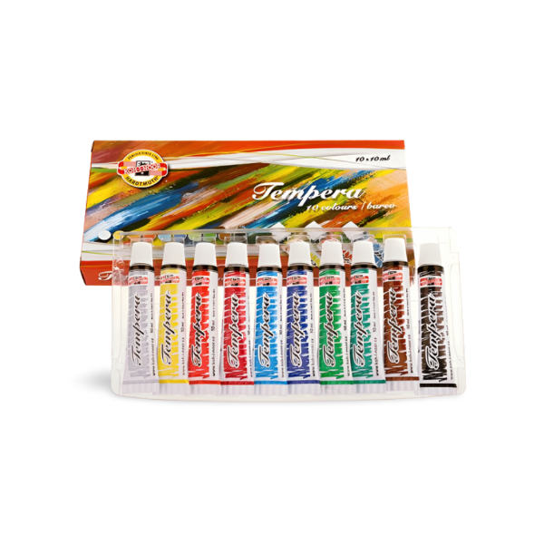 Sada temperových farieb KOH-I-NOOR – 10 odtieňov po 10 ml v papierovom obale.