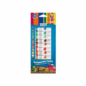 Temperové farby Ocean World – sada 12 farieb po 12 ml v papierovej krabičke.