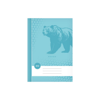 Tyrkysový linajkový zošit 513 A5 s motívom medveďa.