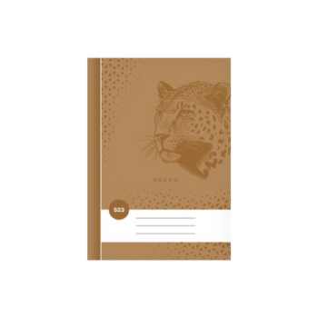 Hnedý linajkový zošit 523 A5 s leopardím motívom.