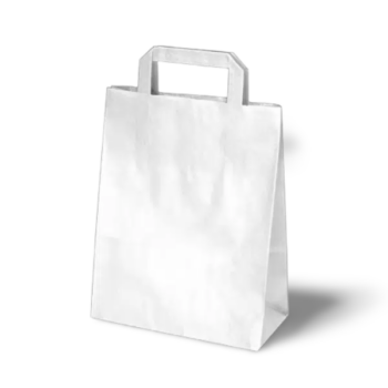 Papierové tašky biele s plochým uškom a priestorovým dnom, balenie 50 kusov