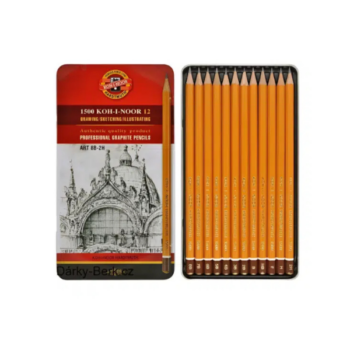 Sada 12 grafitových ceruziek KOH-I-NOOR v tvrdostiach 8B až 2H uložená v plechovom boxe