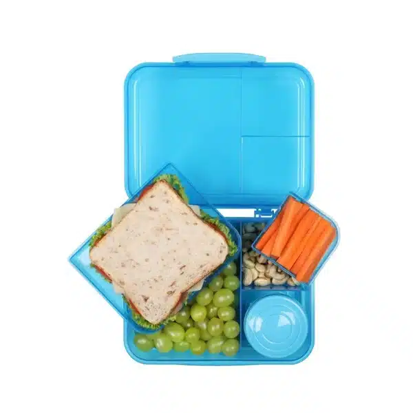 Desiatový box Sistema Lunch 1,65 l s tromi komorami, táckami a kelímkom