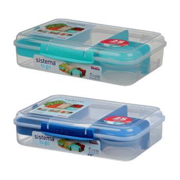 Sistema TO GO trojkomorová krabička na desiatu 1,48 l s nádobou na jogurt – praktická Bento krabička s prepážkami a miskou.