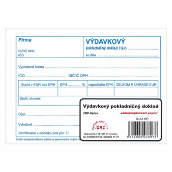 Výdavkový pokladničný doklad A6 samoprepisový s DPH.
