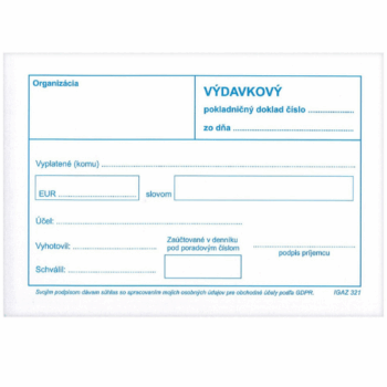 Výdavkový pokladničný doklad A6 samoprepisový bez DPH.