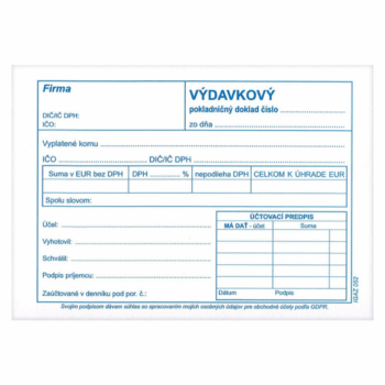 Výdavkový pokladničný doklad A6 samoprepisový s DPH.