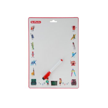 Biela stierateľná tabuľka pre deti s popisovačom na písanie a mazanie.