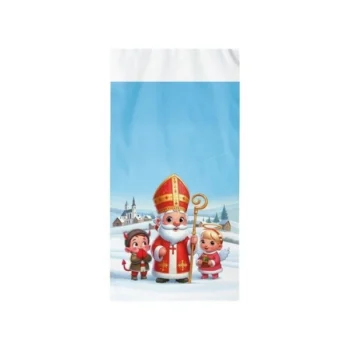Mikulášske vrecko na sladkosti PP 20 × 39 × 6 cm s potlačou Mikuláša, čerta a anjela